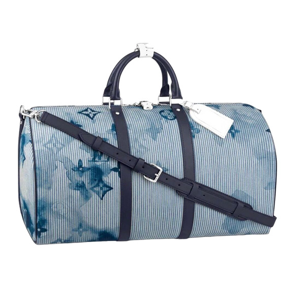Louis Vuitton Keepall Bandouliere 50 Watercolor Hickory Blue Weekend Travel Bag - Picture 1 of 12